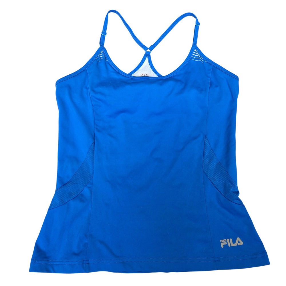 Fila Sport Womens Blue Performance Tank Top Built-in Bra Mesh Racerback Large